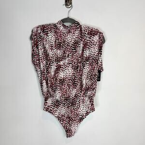 NWT EXPRESS mock neck bodysuit open back shoulder pads animal print 3157